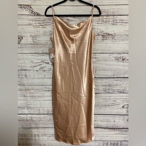 Hey Birdy Large Lisa Dress Maxi Satin Cowl Neck Spaghetti Strap Rose Gold
